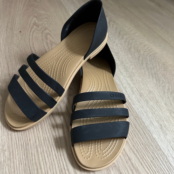 CROCS Black and Tan Sandals - Picture 1 of 5